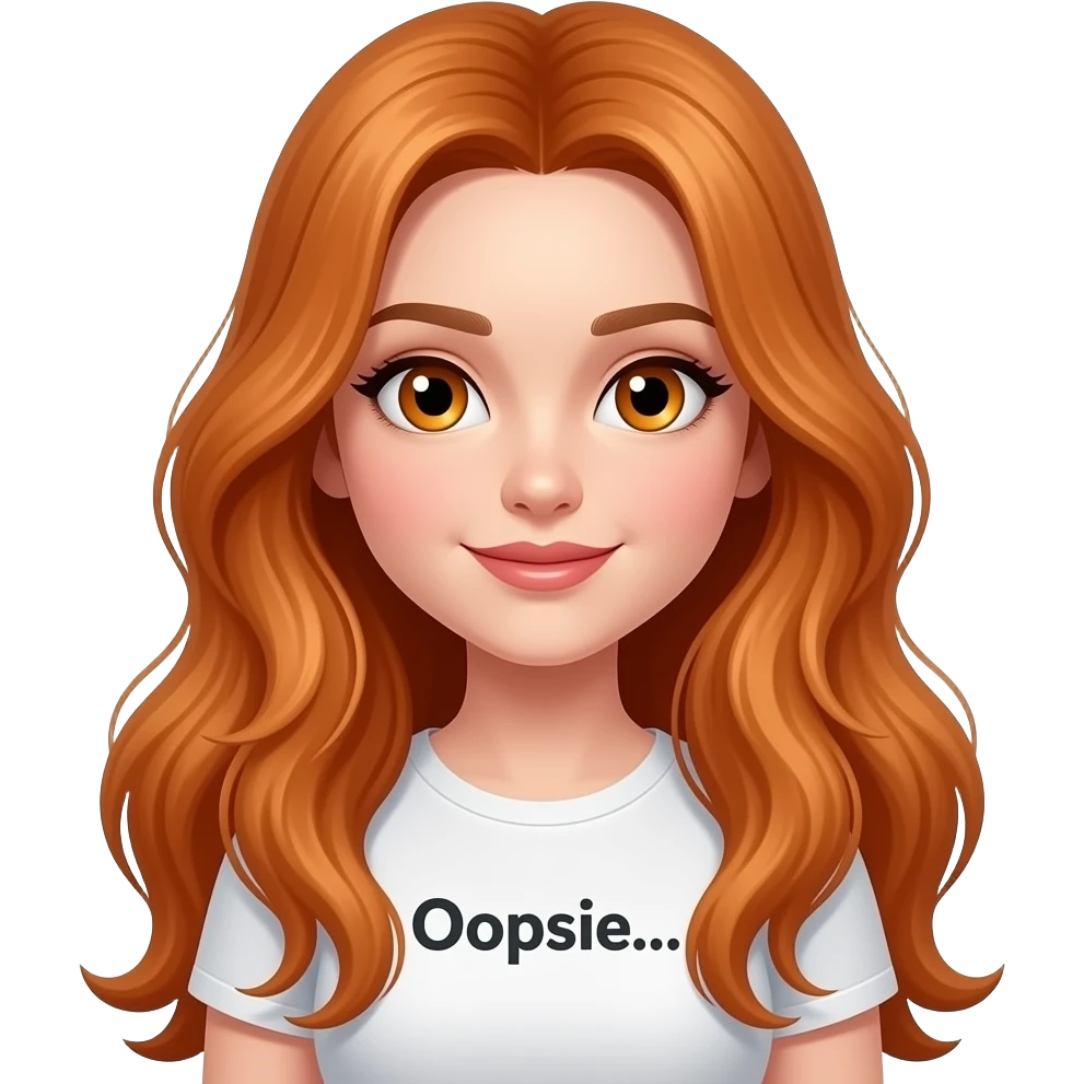 sexy girl with overlong ginger hair and ginger eyes a top with Oopsie... written on it emoji