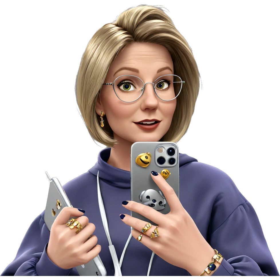 girl with jewelry and phone emoji