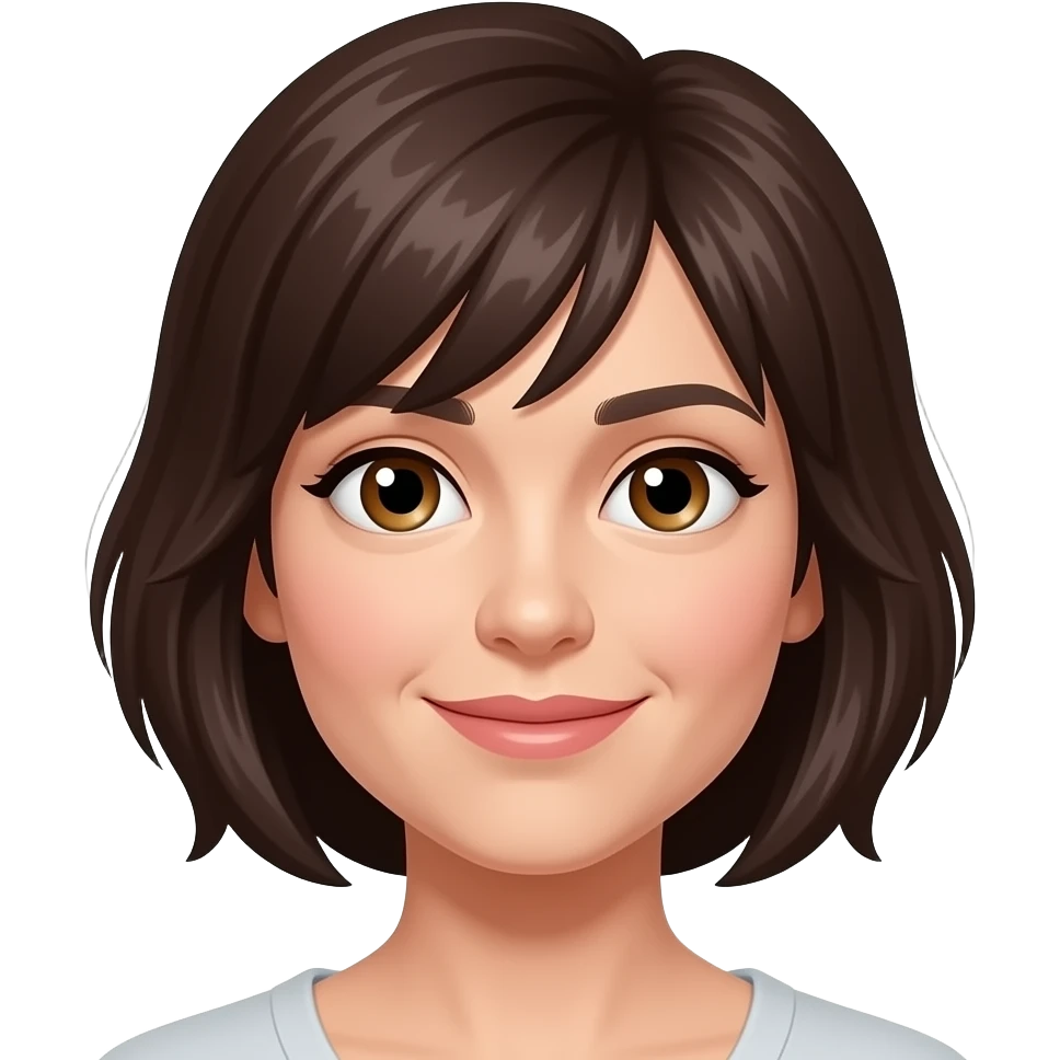 42 year old woman with hazel eyes and dark brown short hair emoji