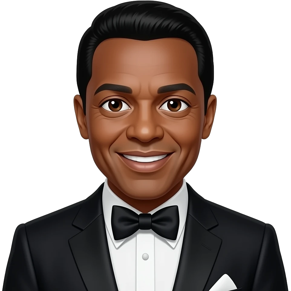 Sammy Davis Jr from The Rat Pack with dark brown eyes, black hair, black metallic suit with bow tie emoji