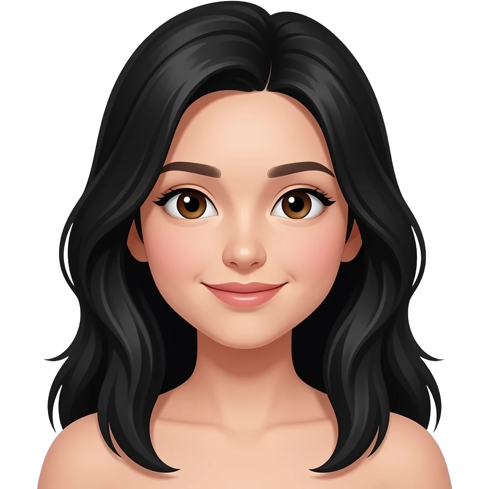 Long Black Hair without Pony , Brown eyes Girl emoji