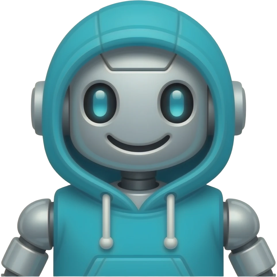 Friendly Robot in cyan hoodie super pixelated low resolution emoji