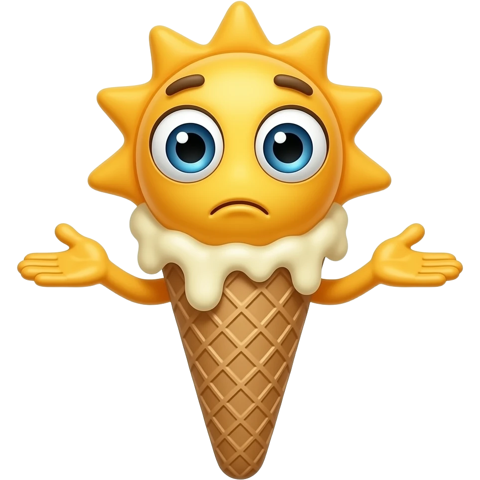 a sunlolly icecream with eyes and arms with the hands flat to the right and left like the ice cream is in doubt emoji
