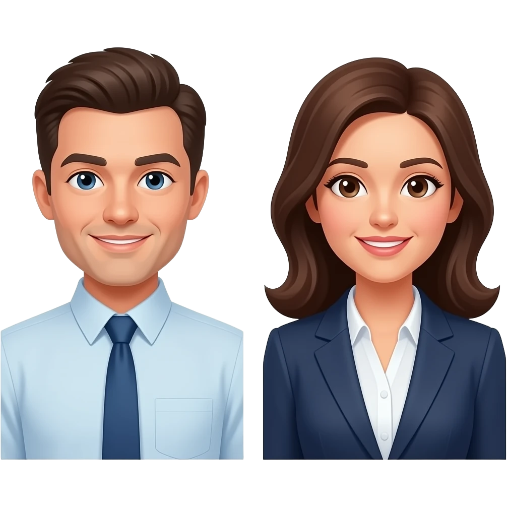 one business men wearing a shirt, one business women emoji