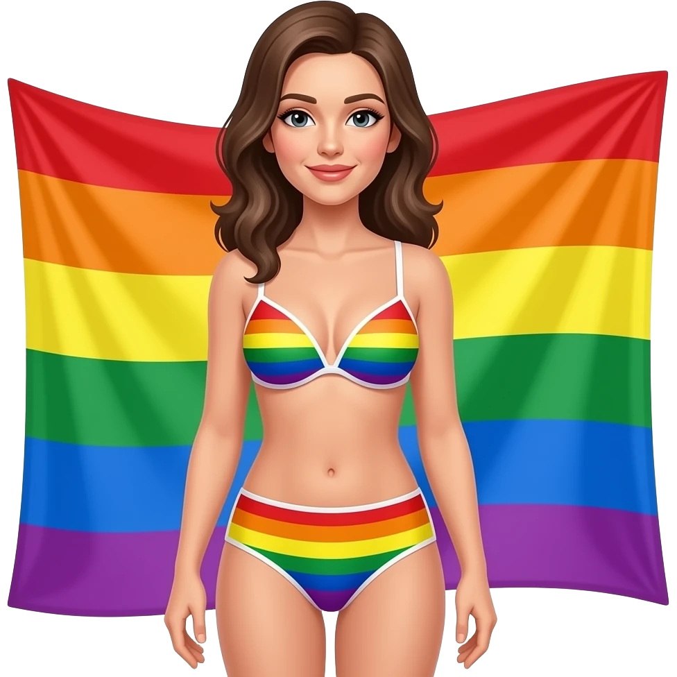 A women standing wearing bru and underwear and there color is the lesbian women flag colors emoji