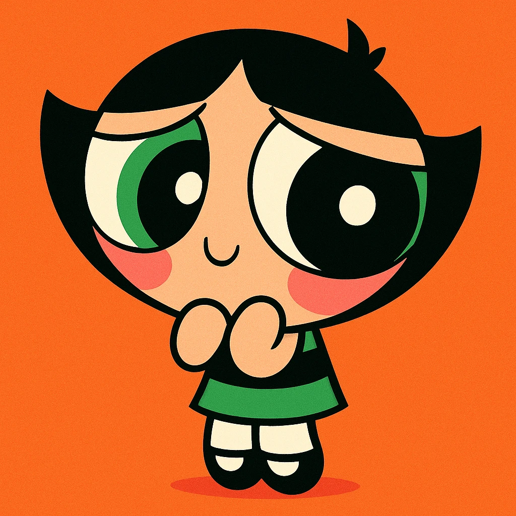 Powerpuff Girls character with a shy emotion, cartoon style, vibrant colors emoji