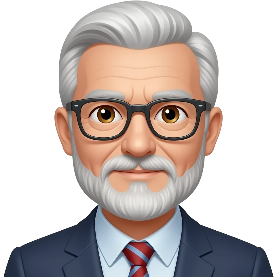 Hombre 60 años gafas ojos marrones y barba blanca emoji