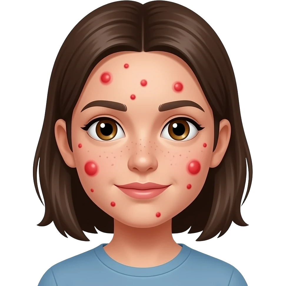 teenager girl face with a lot of acne breakout red emoji