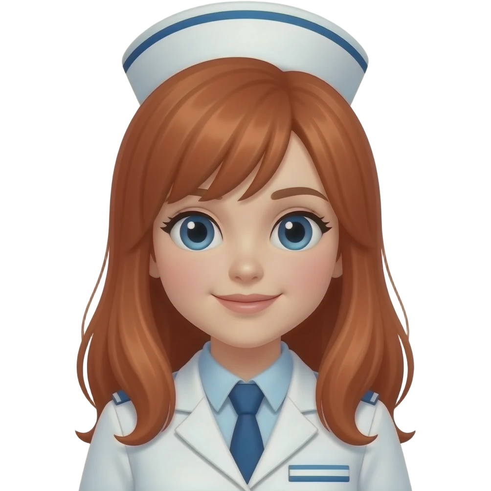 red haired cute female in white uniform, closeup , front facing emoji