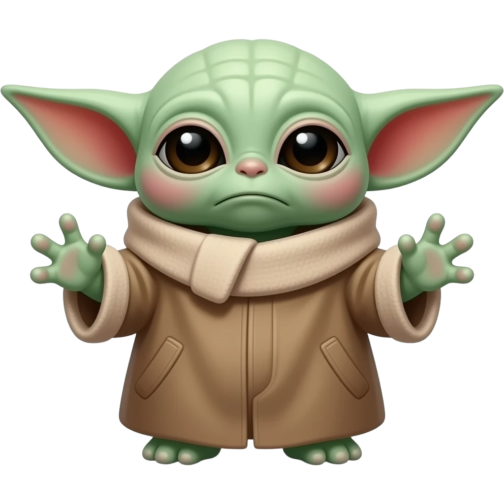 Baby Yoda looking sad, Hände ausgestreckt, weil er auf Dennison genommen werden möchte emoji