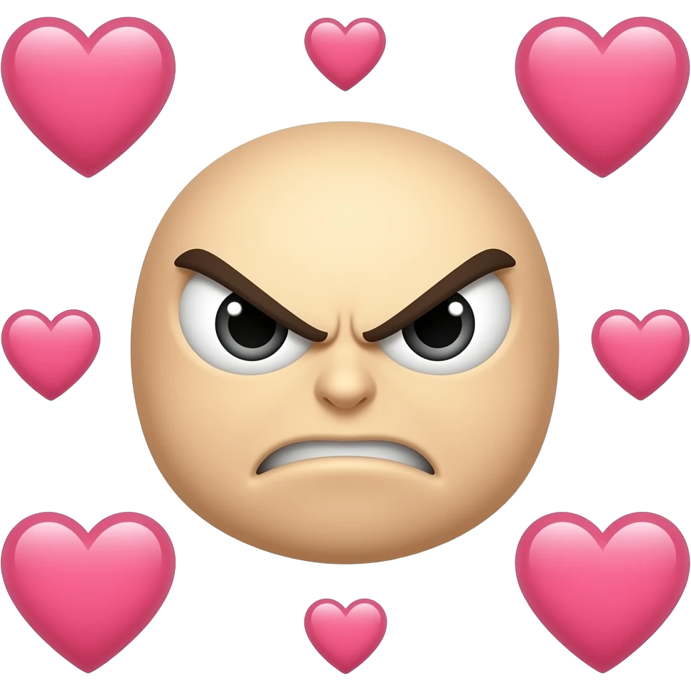 yellow emoji mad with hearts around emoji