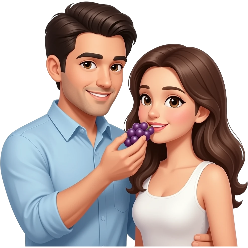 Man feeding grape to woman romantic Couple emoji