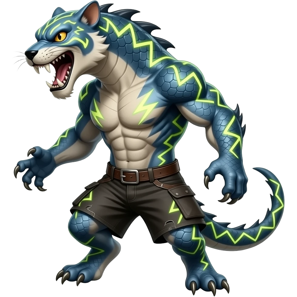 Feral 4-legged four-legged animalistic quadrupedal Scaly Striking Slaying Badass Evil Handsome Lightning-patterned Zig- emoji