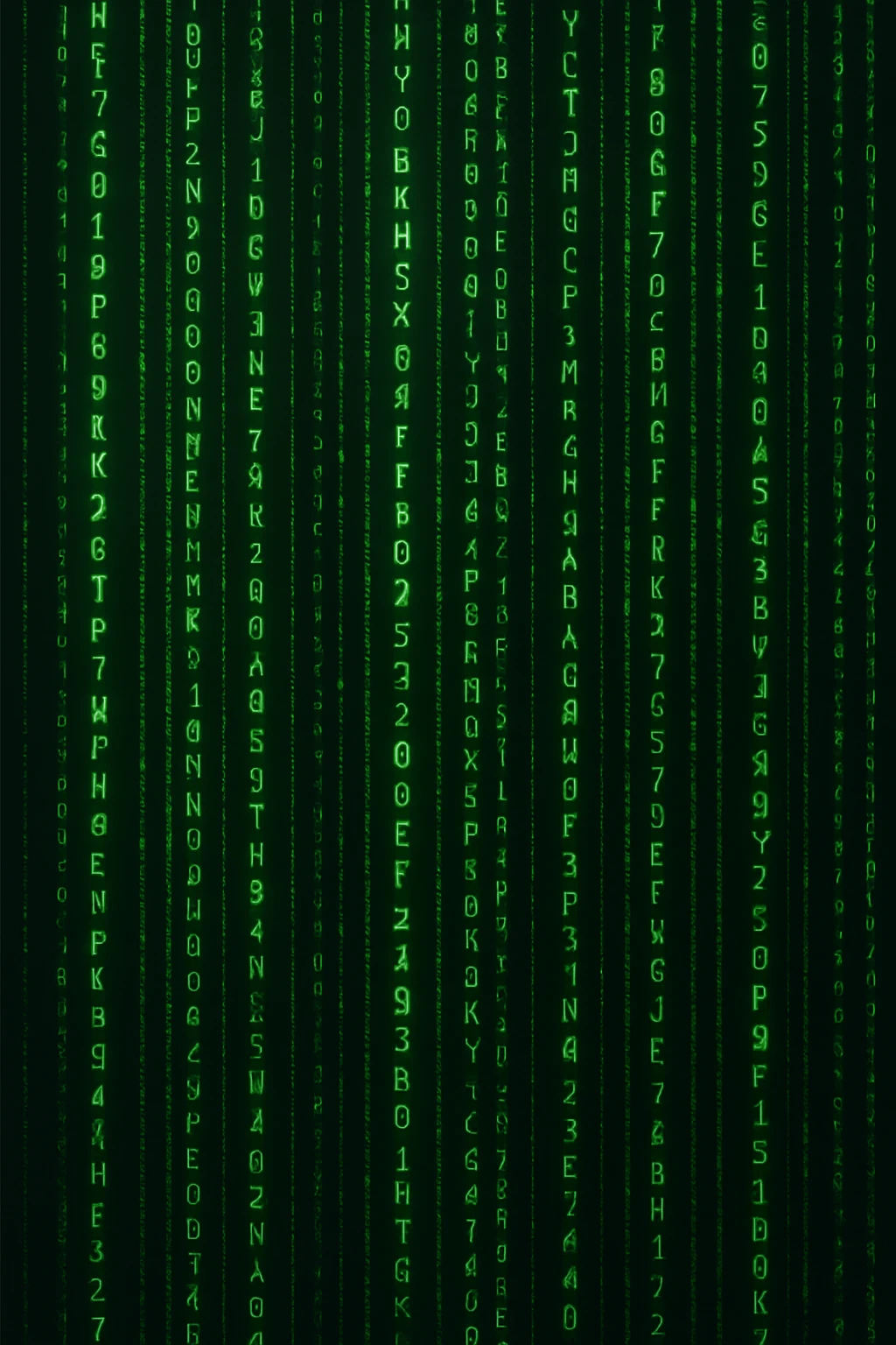matrix code stream, vertical green symbols, dark background, inspired by The Matrix, digital effect emoji