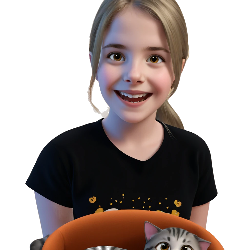 smiling girl with cat emoji