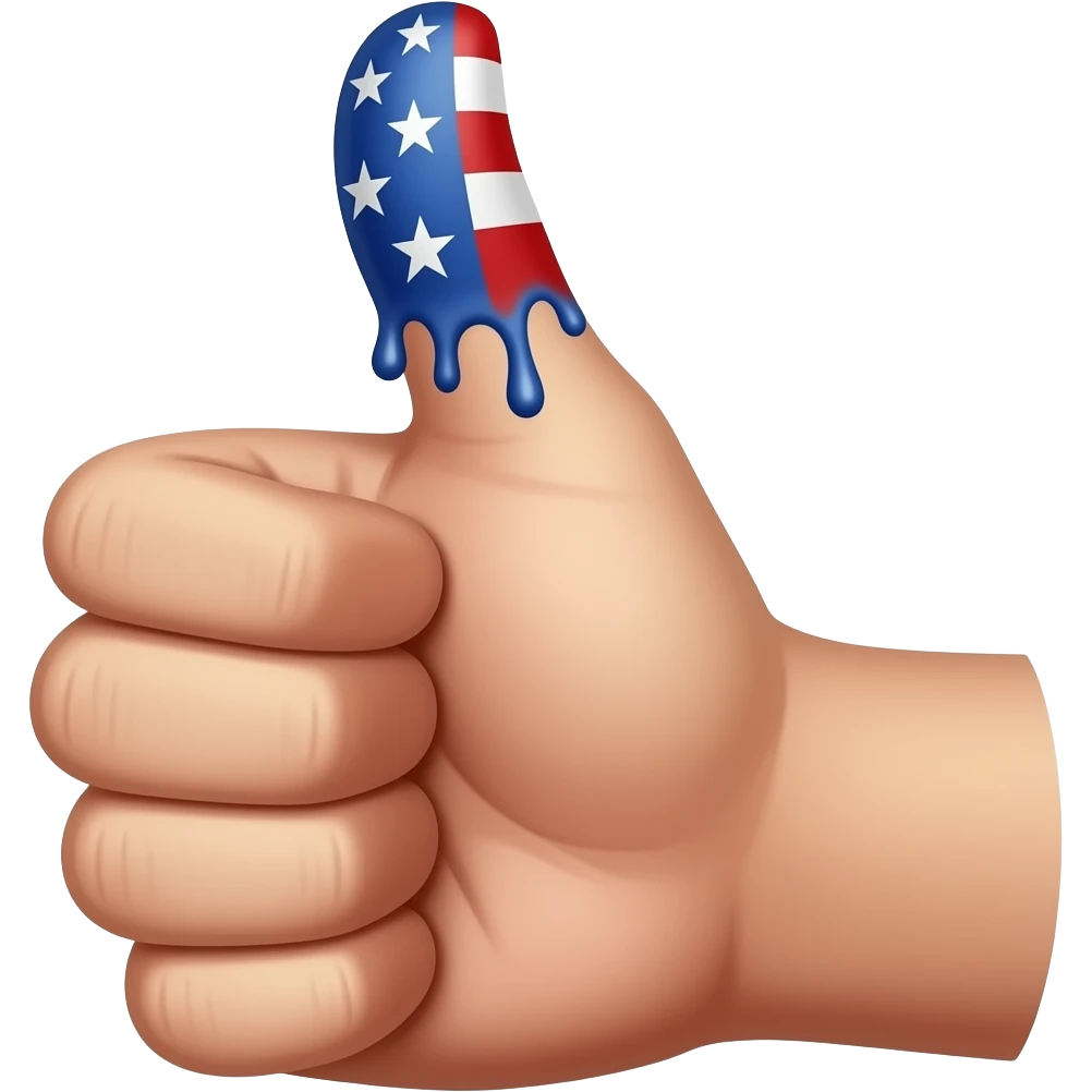 a fist with a thumbs up, only the thumb dipped in paint and painted in the American flag emoji