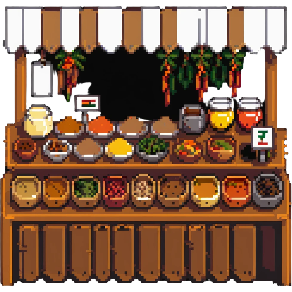 Spice market stall with colorful mounds of different spices emoji