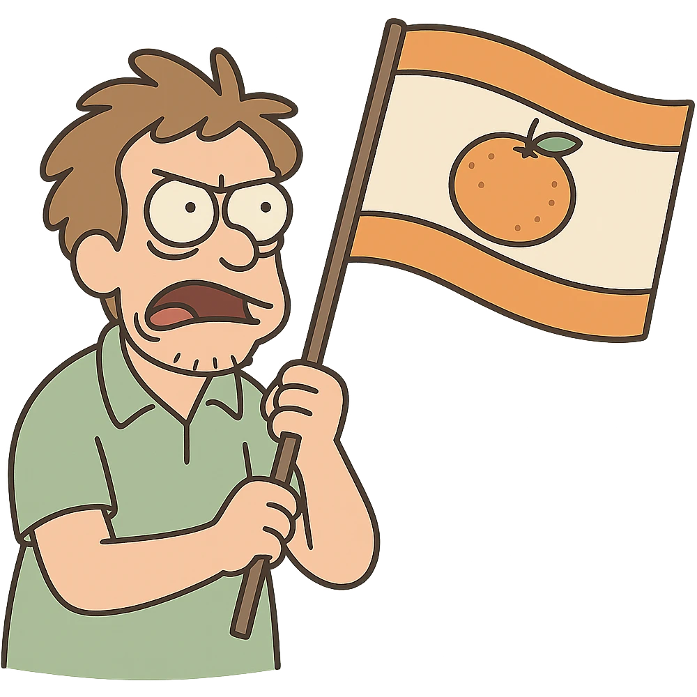 flag with orange stripes on top and bottom, mandarin in the center, cartoon style, no text emoji