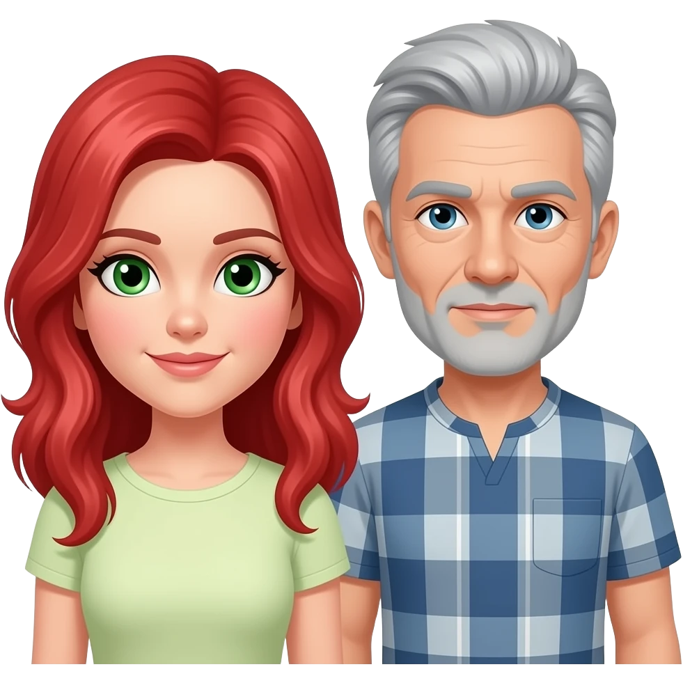 Red head, green eyes with man with grey hair emoji