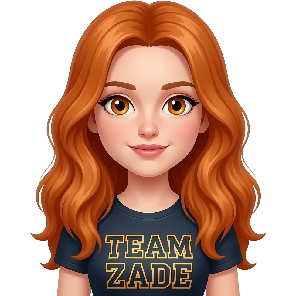 sexy girl with long ginger hair and ginger eyes a top with TEAM ZADE written on it emoji