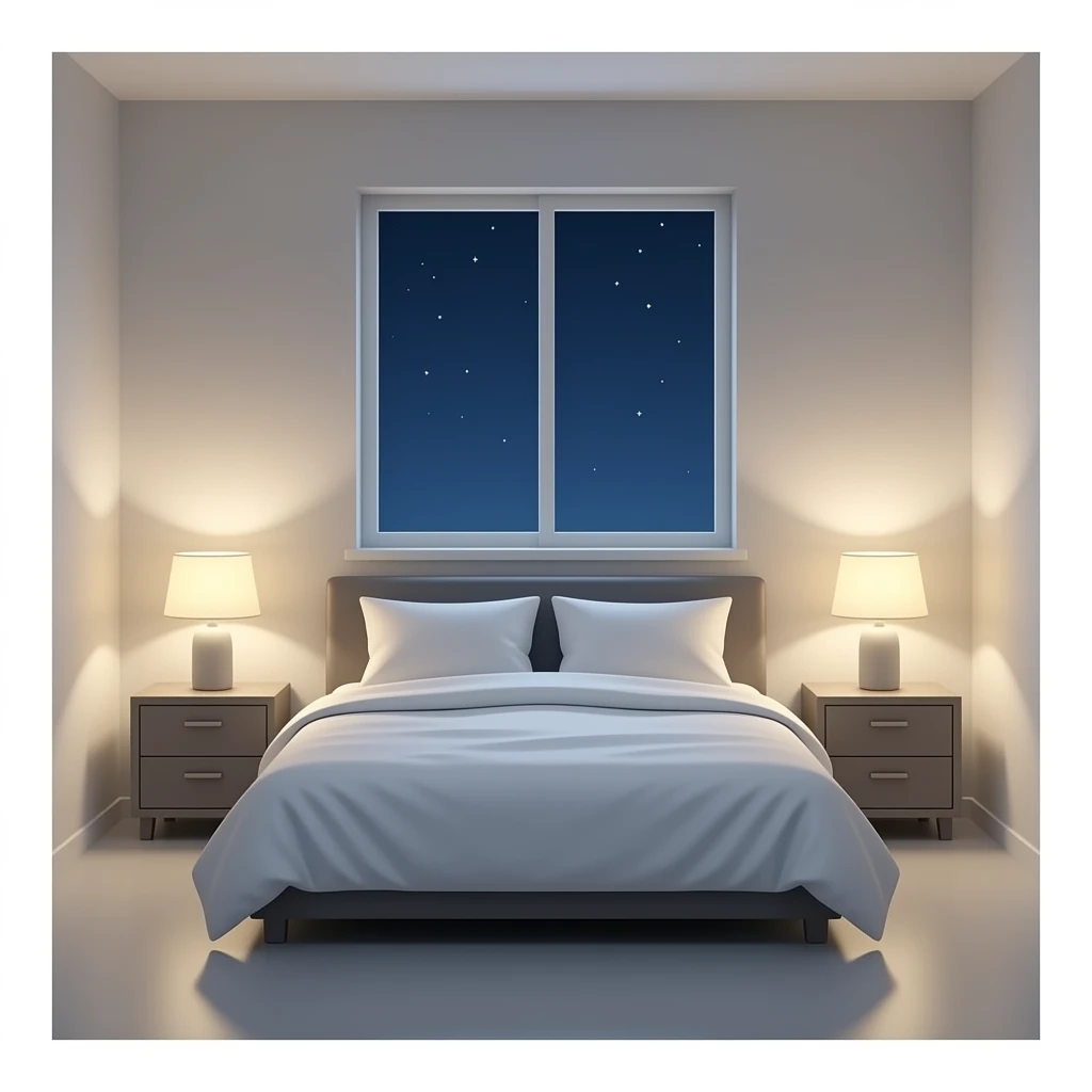 realistic bedroom neutral color only bed and nightstands emoji