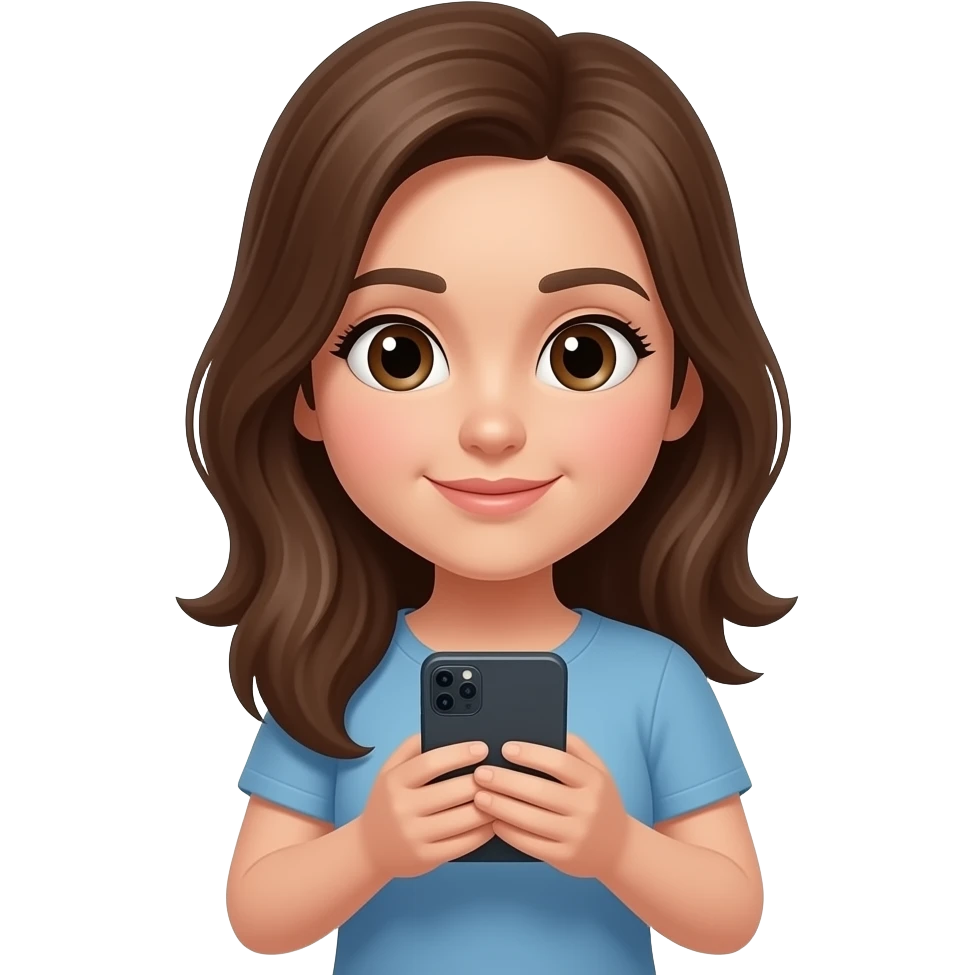 girl brown hair not smiling scrolling on social media smartphone emoji