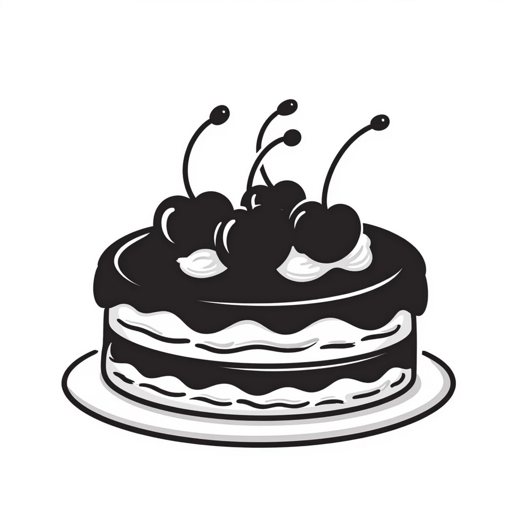 Hand-drawn whole chocolate cake with cherries on top emoji