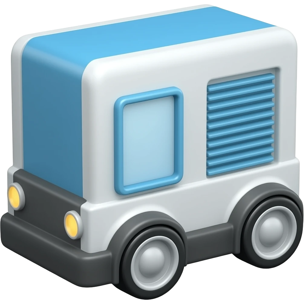 White and blue rectangle with 4 wheels emoji