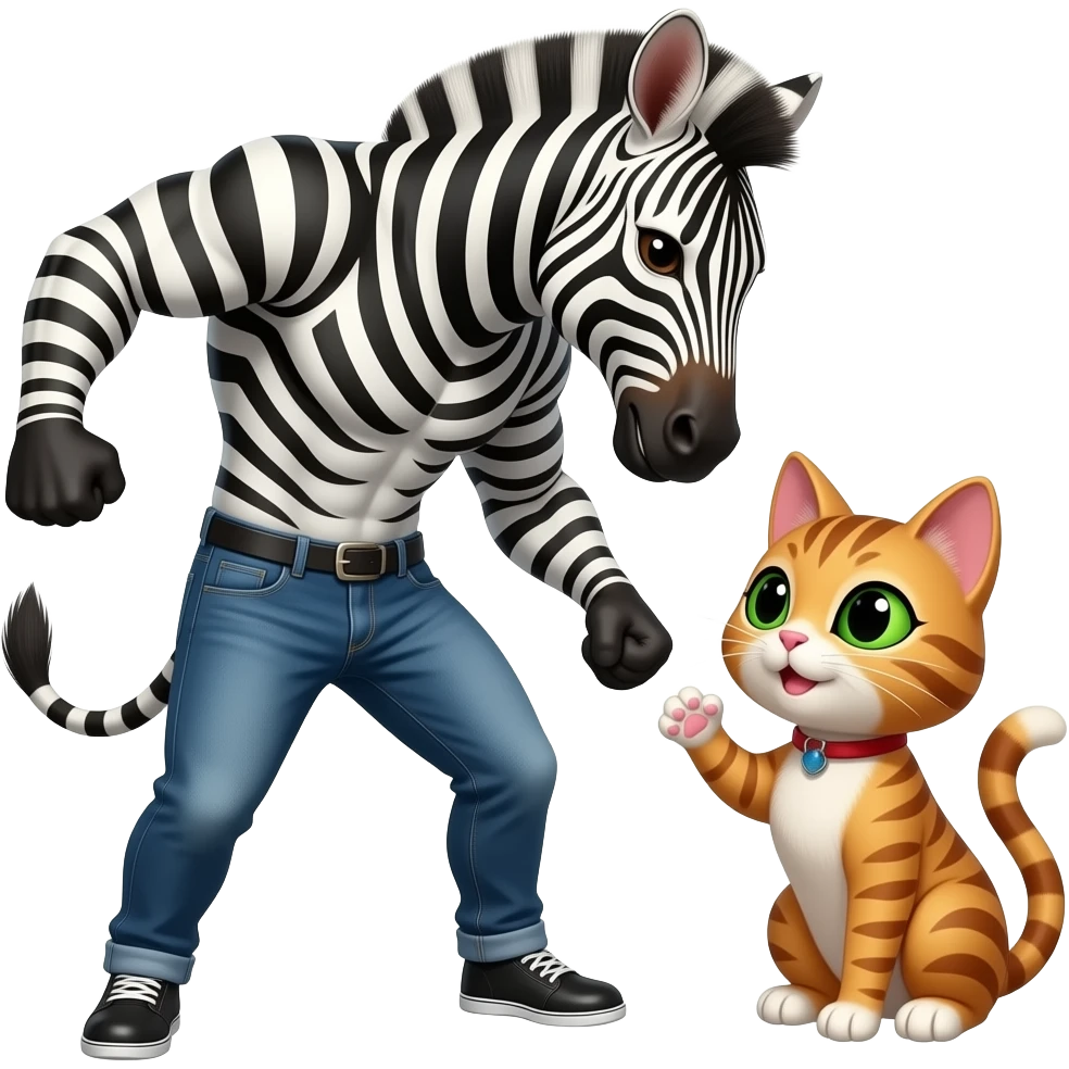male crazy zebra is bullying little female sexy cat emoji