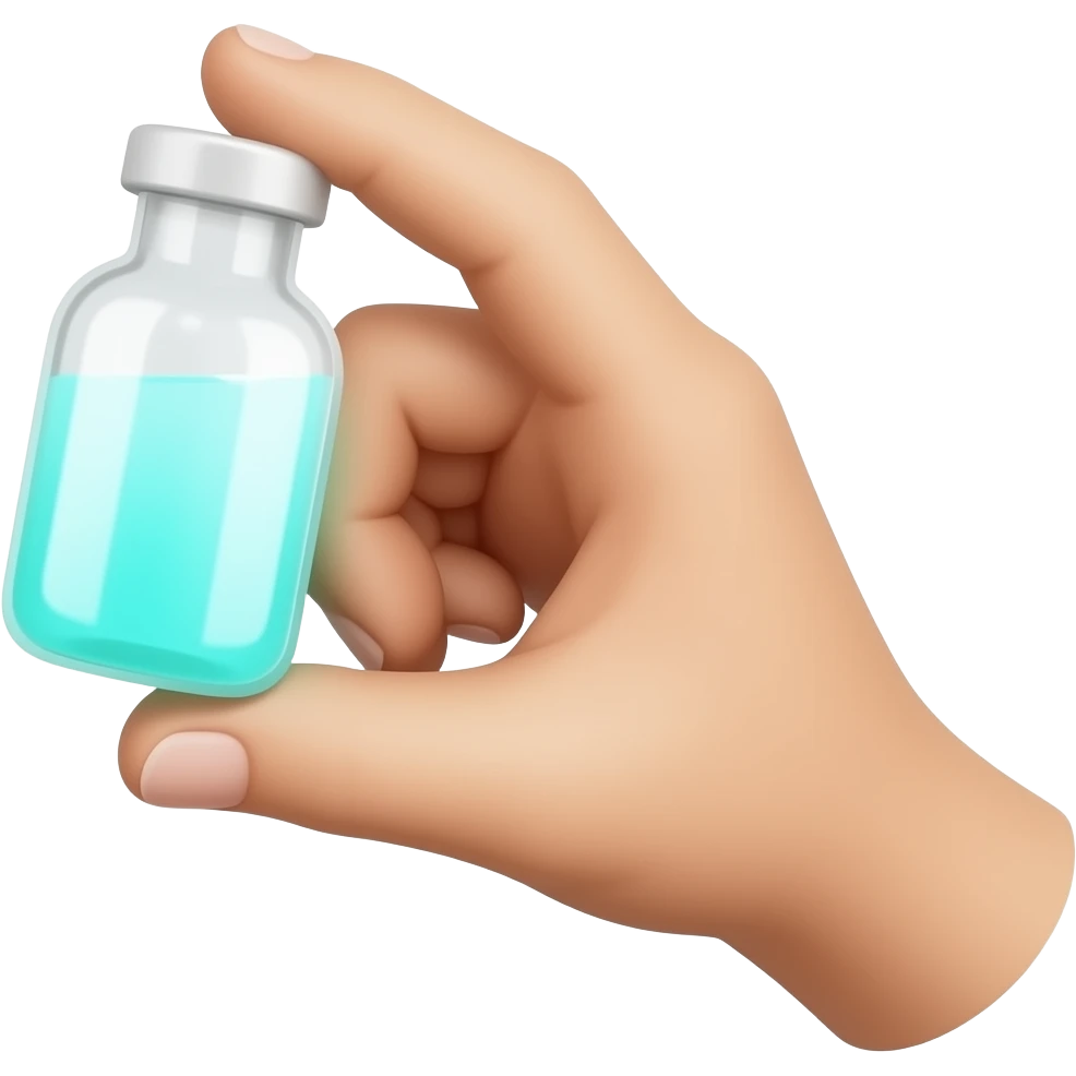 a hand holding a vial with neon-glowing-cyan liquid emoji