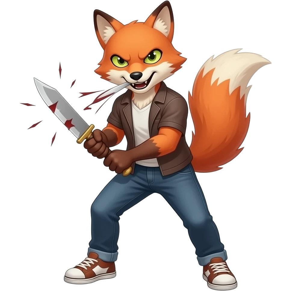 Scary anthro Fox stabbing with knife wearing pants emoji