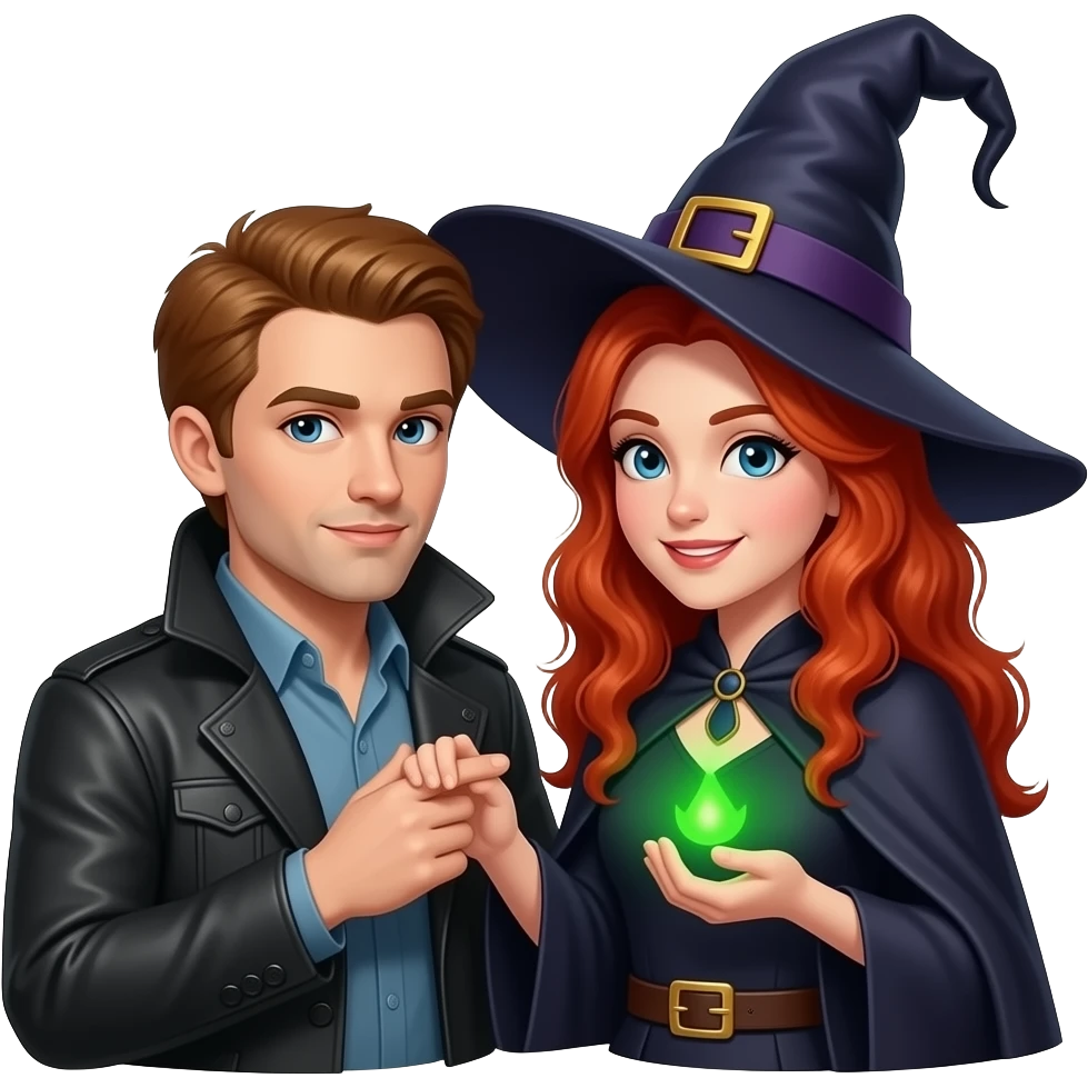 White man bewitched by redheaded witch emoji
