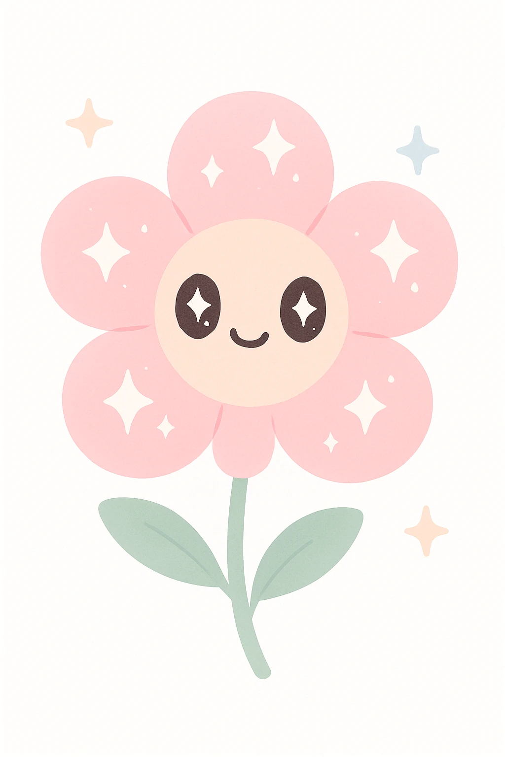 a cute and whimsical pink flower with diamonds, soft colors, charming and playful emoji