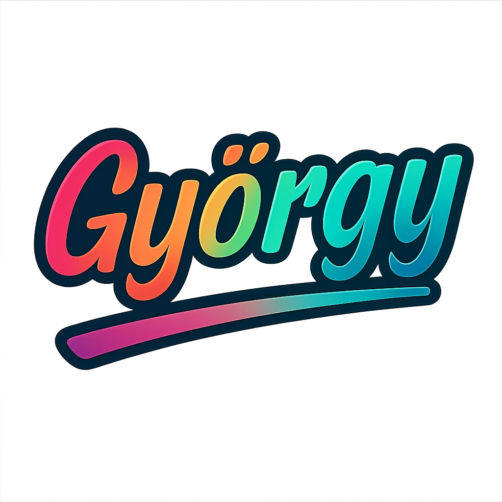 The name 'György' in a modern, colorful gradient font with a dark outline, on a transparent background. The name is underlined or partially underlined with a dynamic, slanted underline, styled like the sample images. emoji