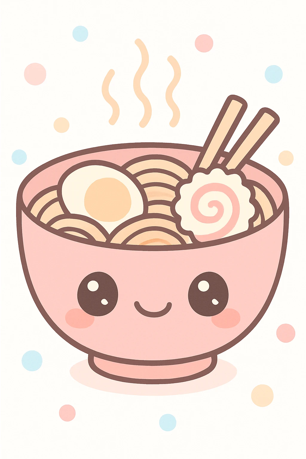 anime style ramen bowl, cute face, steam rising emoji