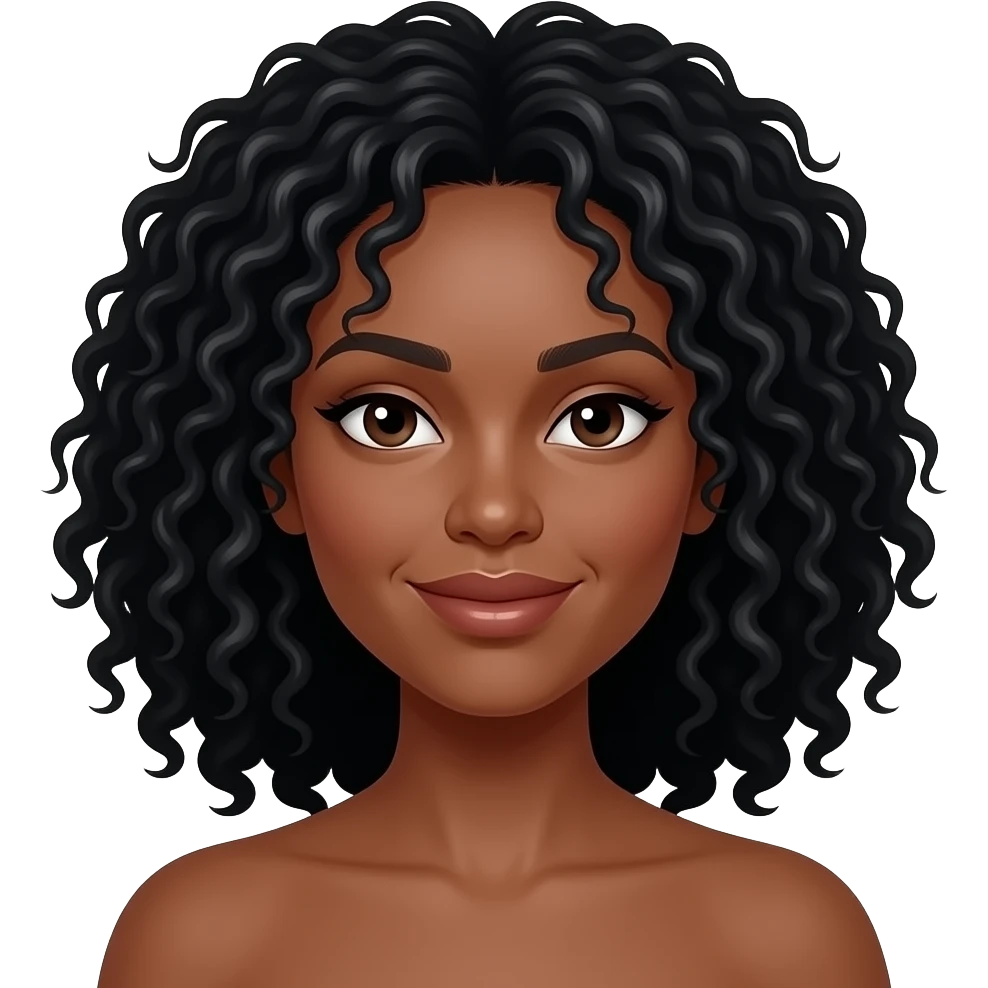 Medium dark skinned woman with black curly shoulder-length hair. She has wax above her upper lip. emoji