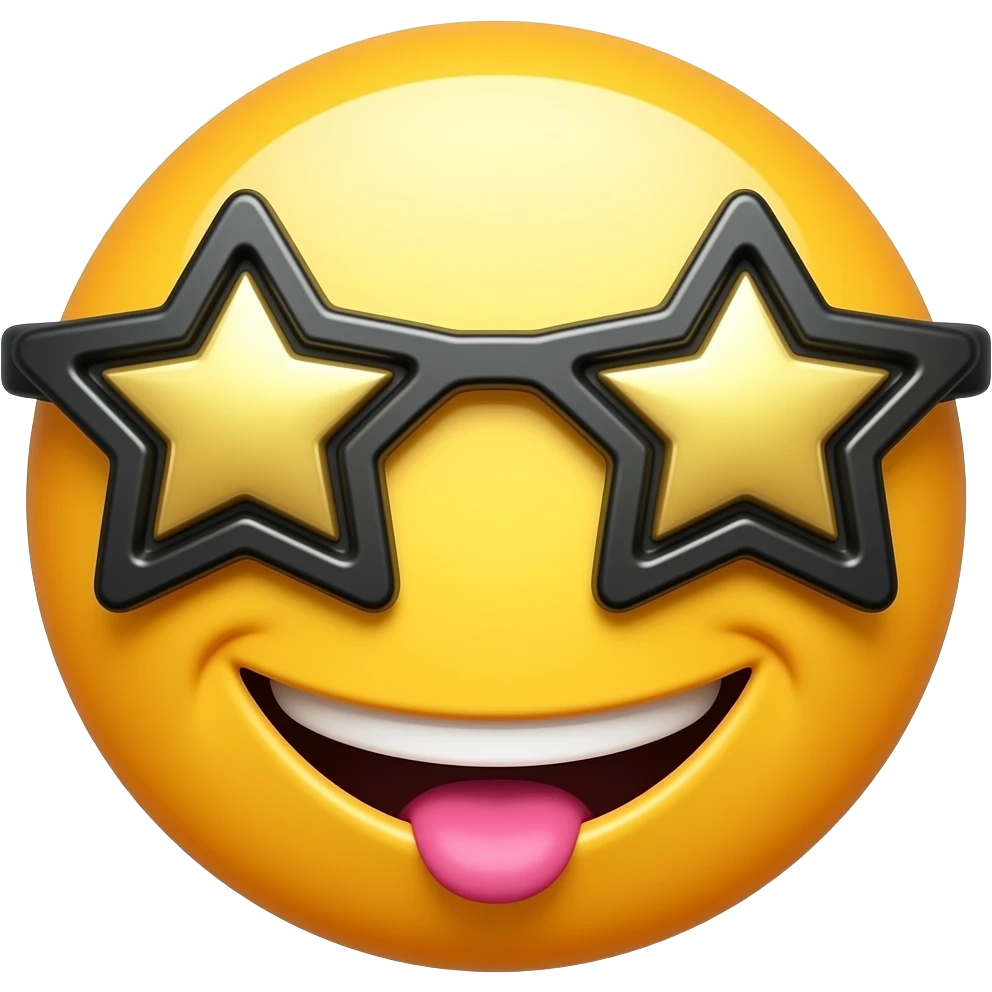 smiley face emoji with star sunglasses and pink lips emoji