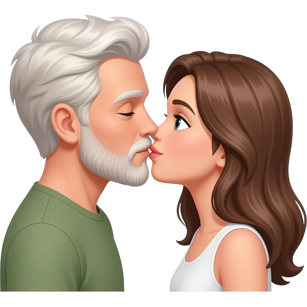 White brown hair man with hairy beard kissing white brown hair girl emoji