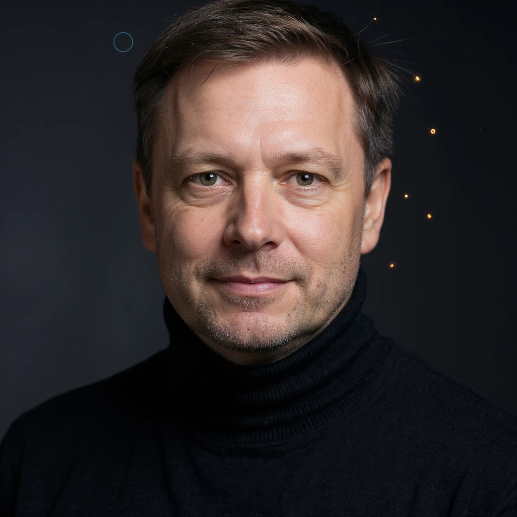 Vertical portrait of a man's face in a realistic style with a relaxed expression. Include symbols of renewing cells or small sparks of energy near the face. The atmosphere should convey cellular regeneration during fasting. emoji