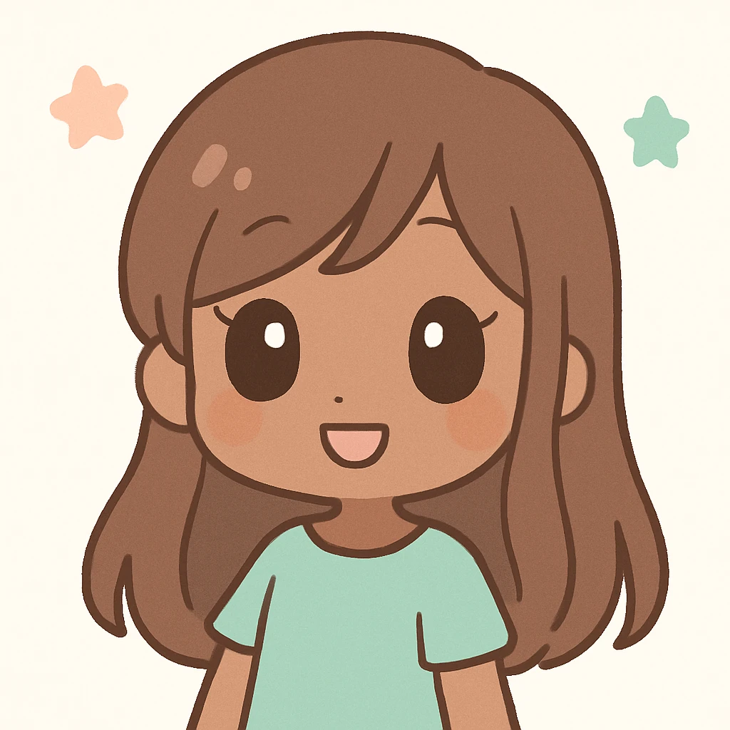 brown-skinned girl with long brown hair and black eyes, anime style emoji
