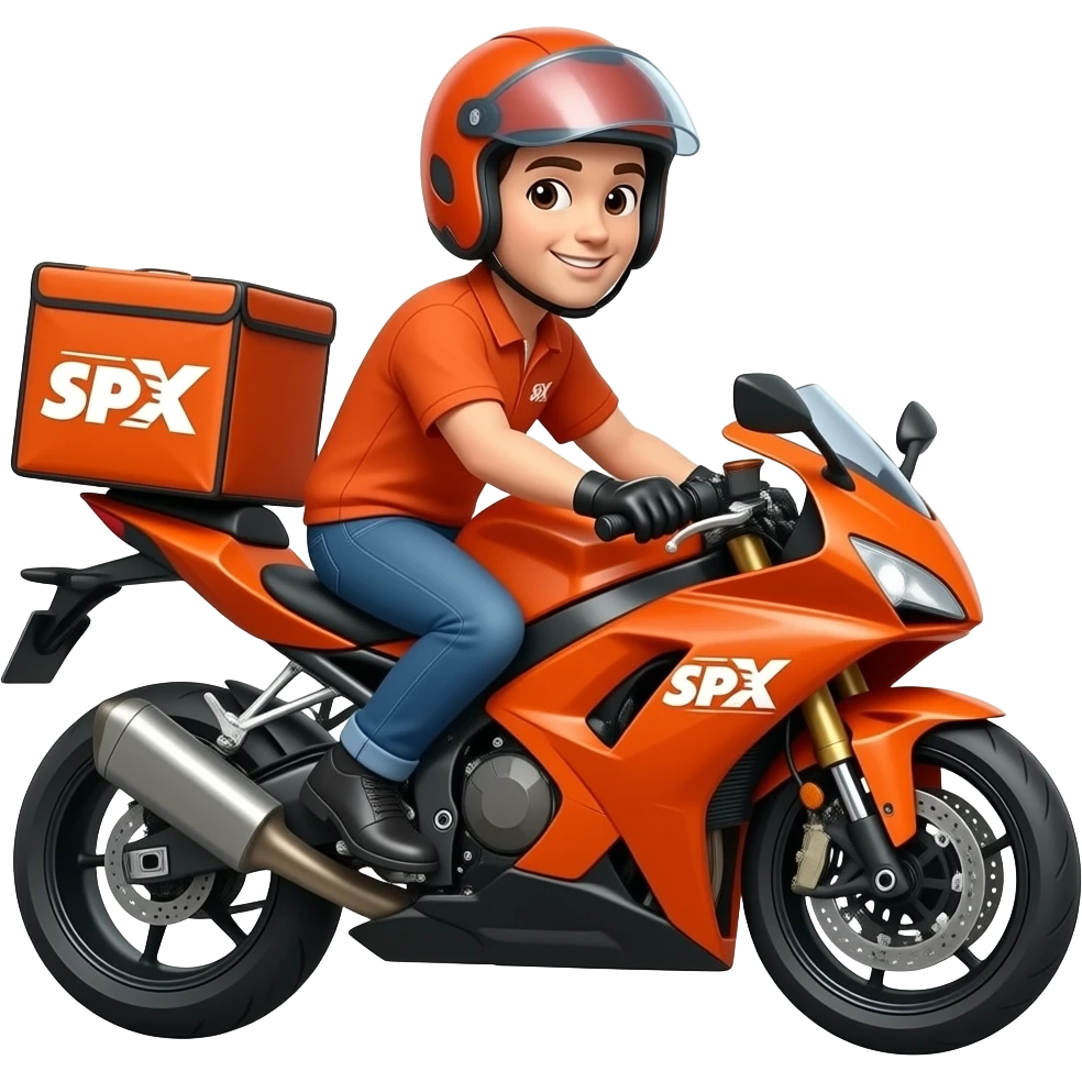 Delivery rider with color orange motorcycle with SPX logo emoji