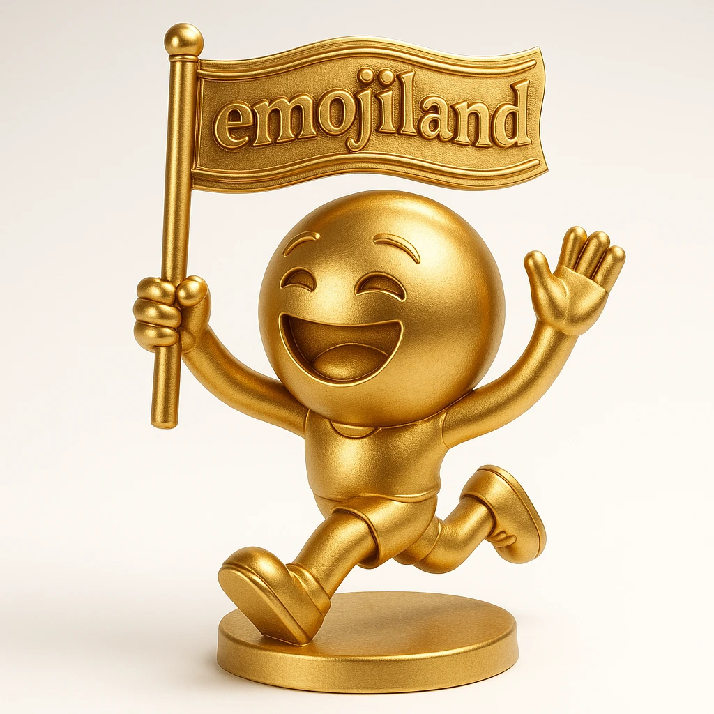 happy runner waving a flag that says 'emojiland' emoji