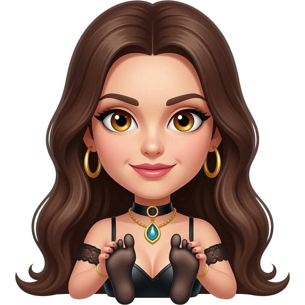 long brown hair hazel eyes dominatrix making man worship her feet emoji