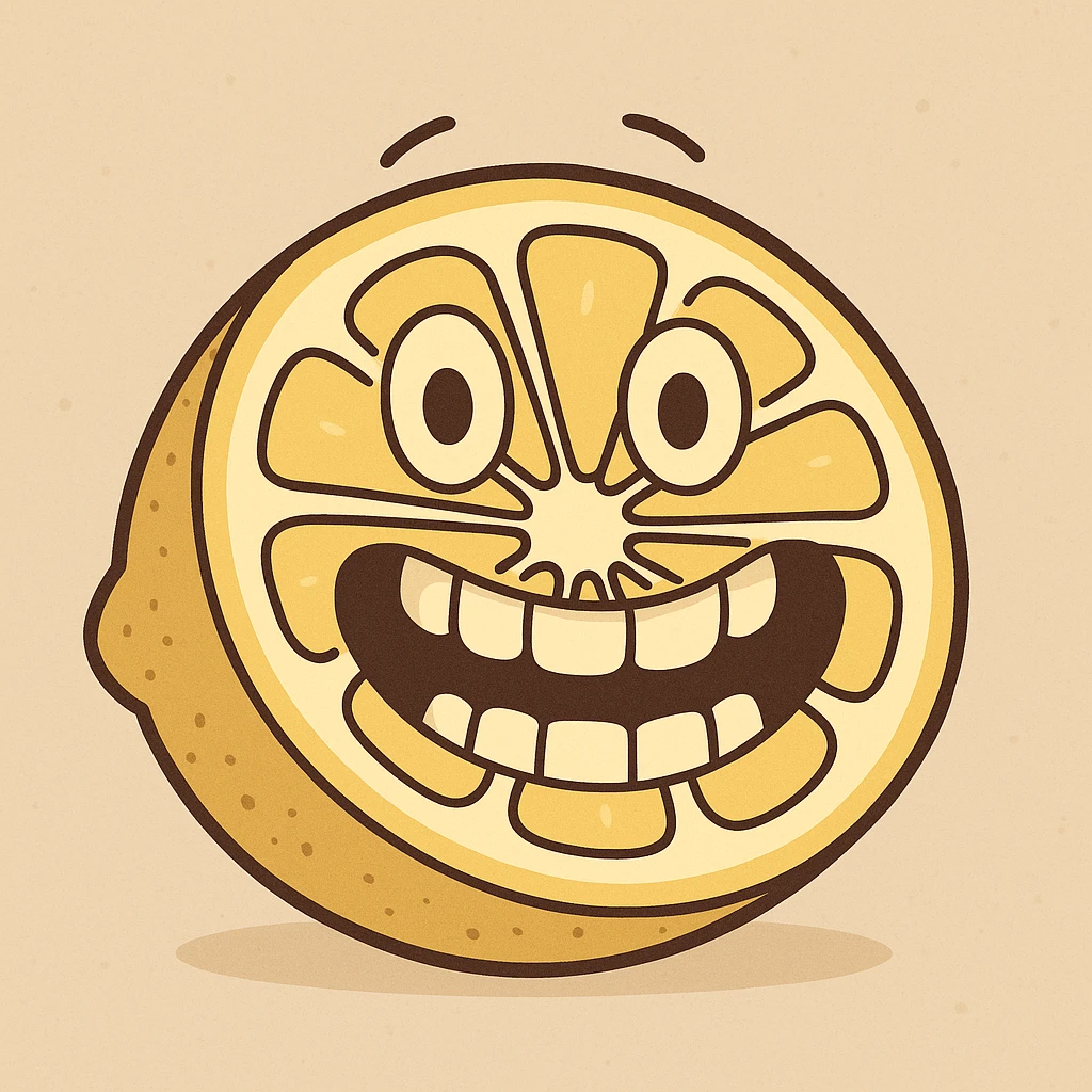 a lemon slice with a set of teeth, playful style emoji
