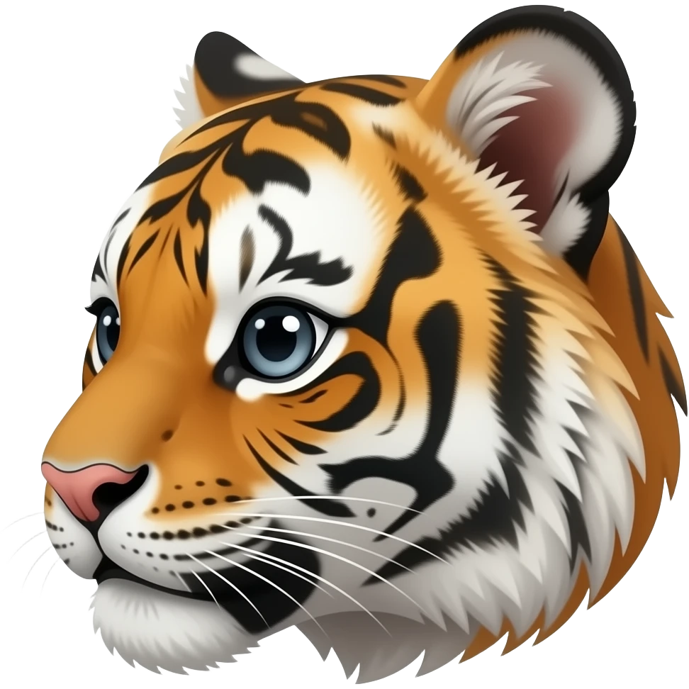 Turn sideways A little bit cute tiger head very realistic Turn sideways dark gray eyes emoji