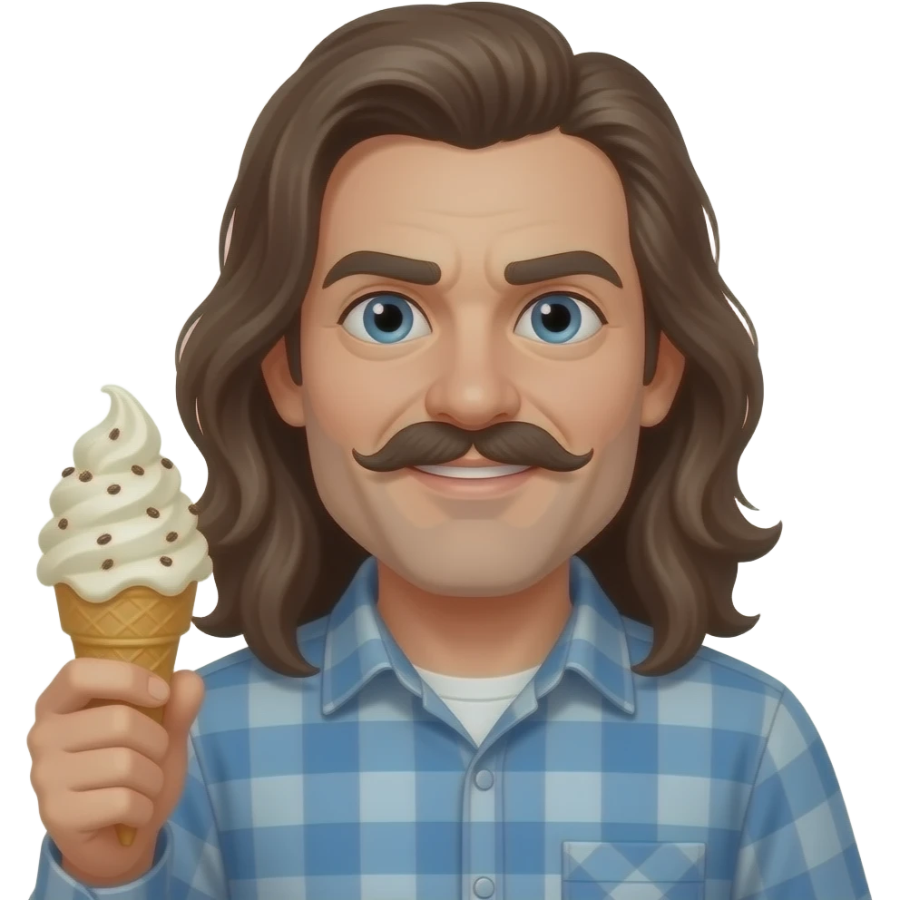 ugly long haired mustache guy with a snow cone emoji