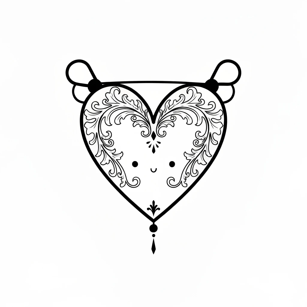 goth heart safety pin, cute, expressive, minimal emoji