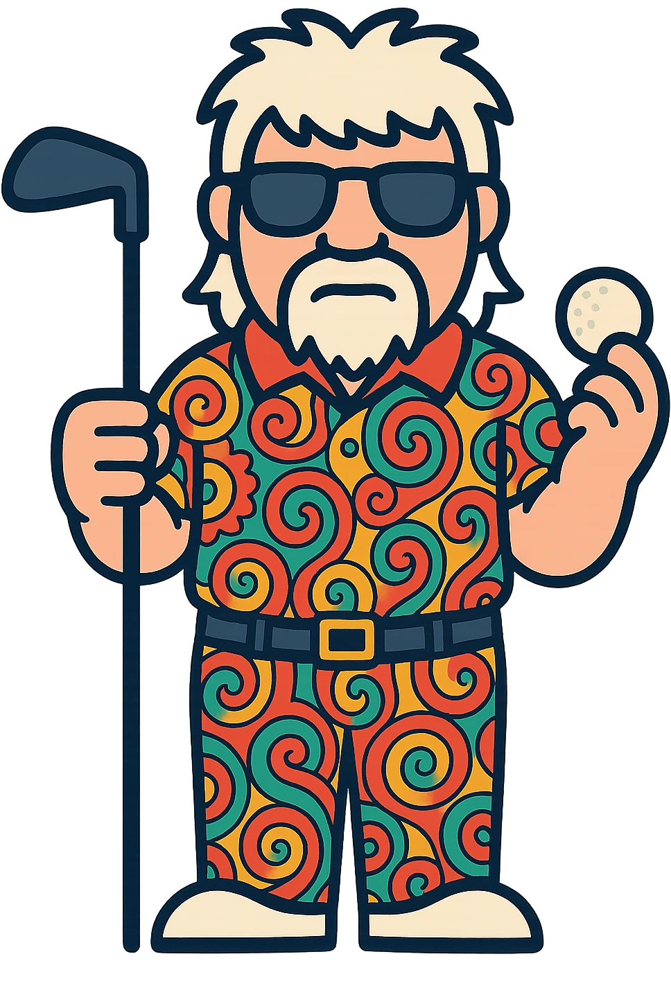 Create an icon of John Daly holding a golf club and a golf ball in the same style as the reference image, with a transparent background. emoji