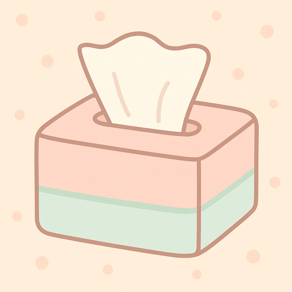 a tissue box with a single tissue being pulled, evoking comfort for someone crying, soft pastel colors, gentle and comforting emoji