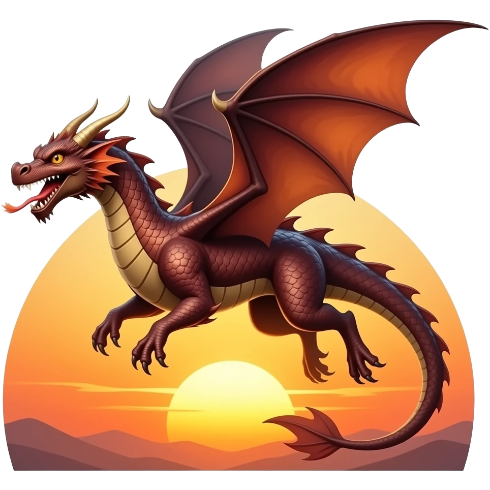 Dragon flying to the sun on sunset emoji